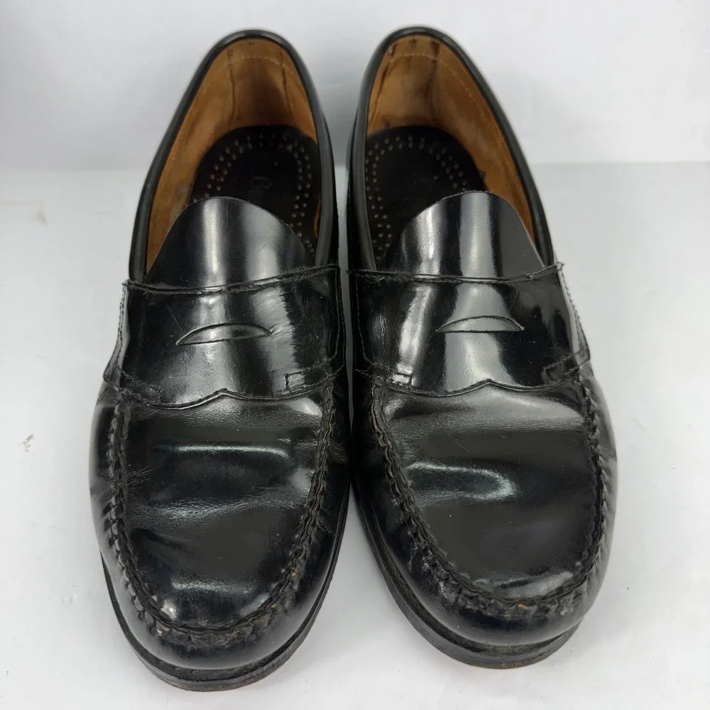 Bass Weejuns Levin Penny Loafers Mens 10 D Black Leather Classic Slip On Shoes